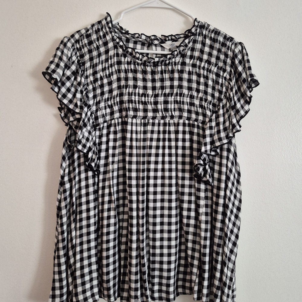 Time and Tru Checkered Ruffle Blouse